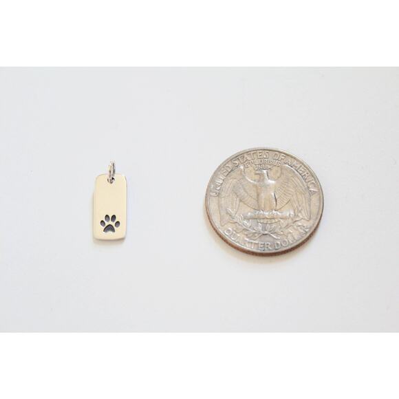 Sterling Silver Paw Print Pendant, Paw Print Charm, Paw Print Rectangle Charm - Picture 3 of 4